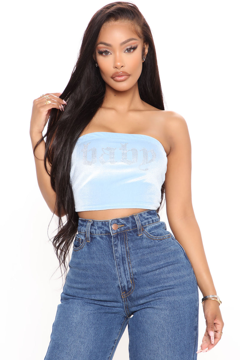 Baby I m Yours Velour Tube Top Blue