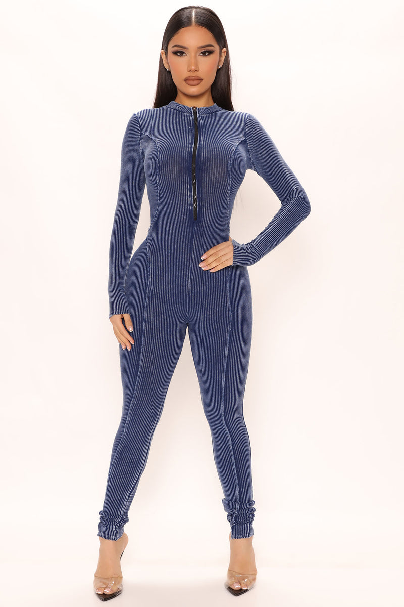 Perfect Vibe Ribbed Jumpsuit Blue Fashion Nova Jumpsuits