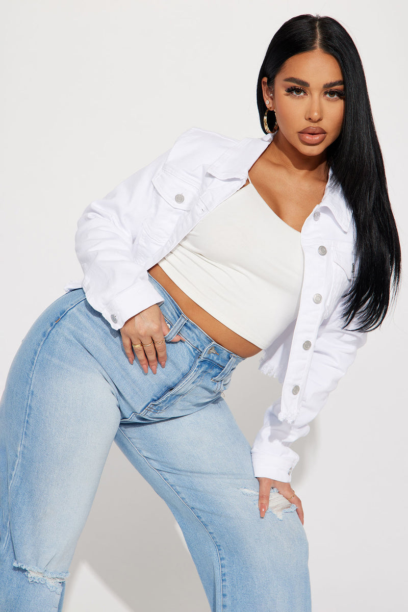White jean jacket fashion nova outlet