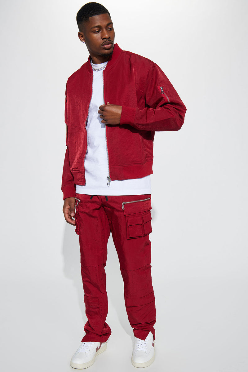As It Was Nylon Military Bomber Jacket Burgundy Fashion Nova