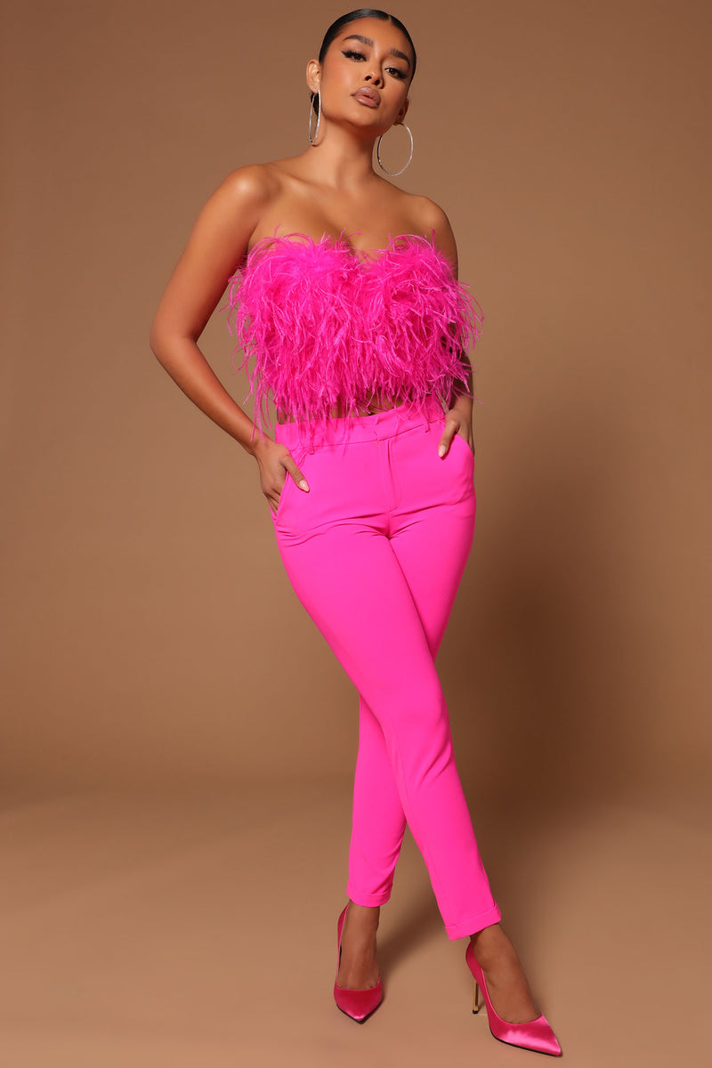 Cosmo | Hot Pink Bandeau Corset Maxi Dress with Feather Trim, US 4 / Pink