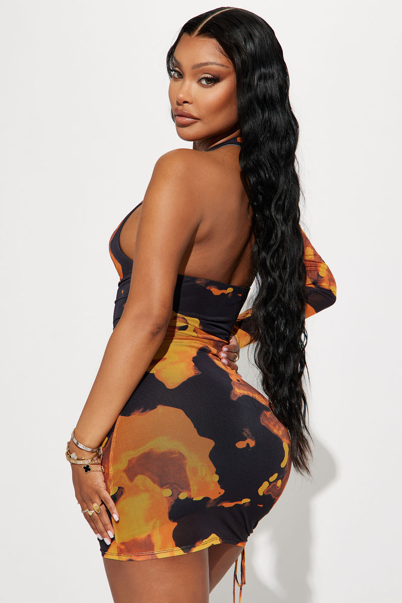 Stone Cold Mesh Mini Dress Orange combo