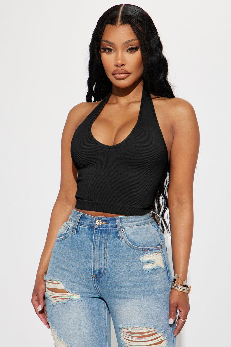 Womens black halter top deals