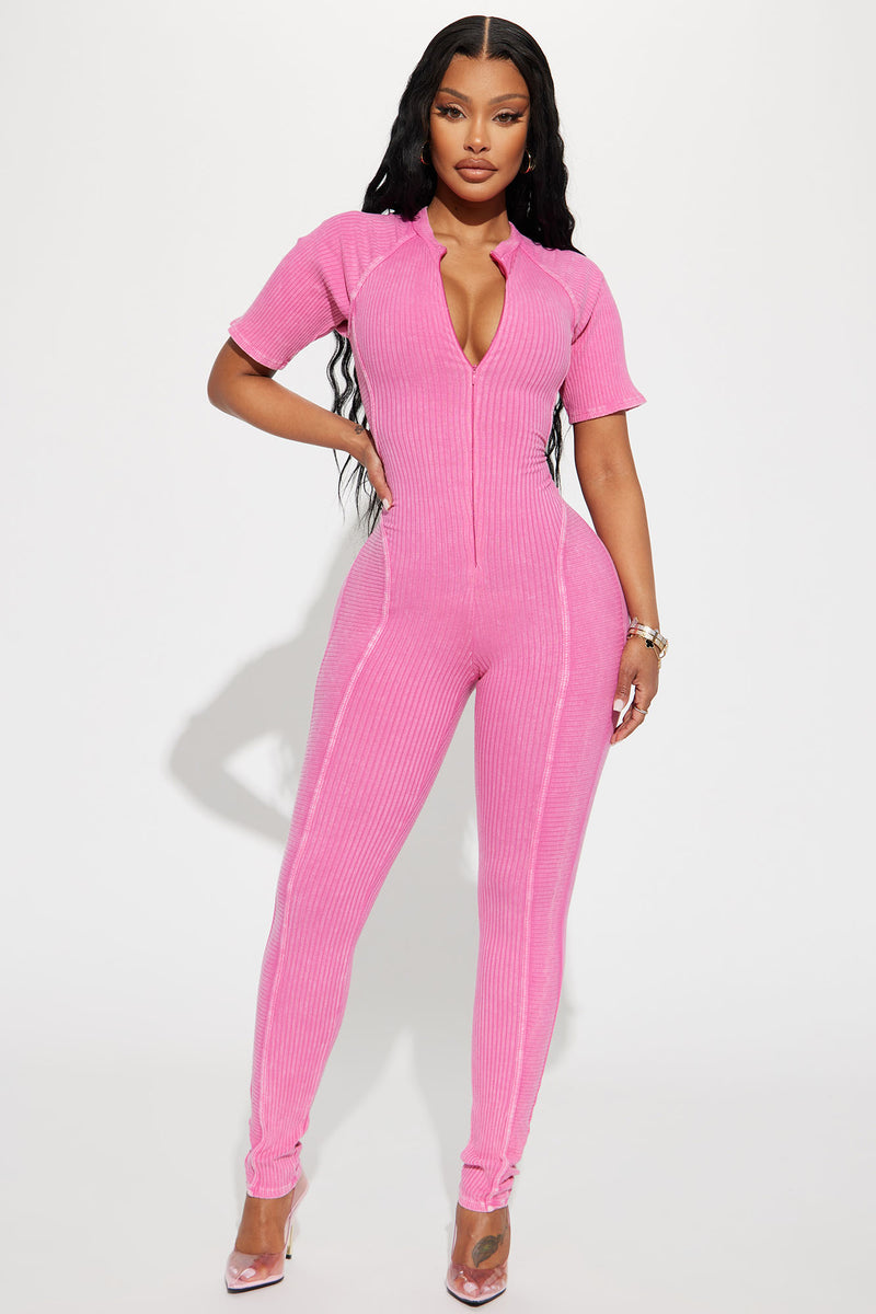 Pink zip on sale up jumpsuit