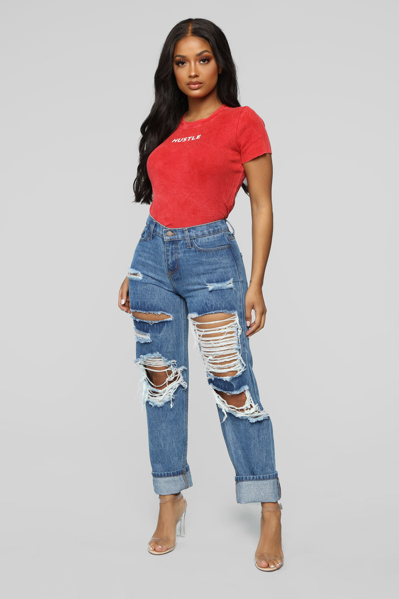 Fashion nova ripped boyfriend jeans discount