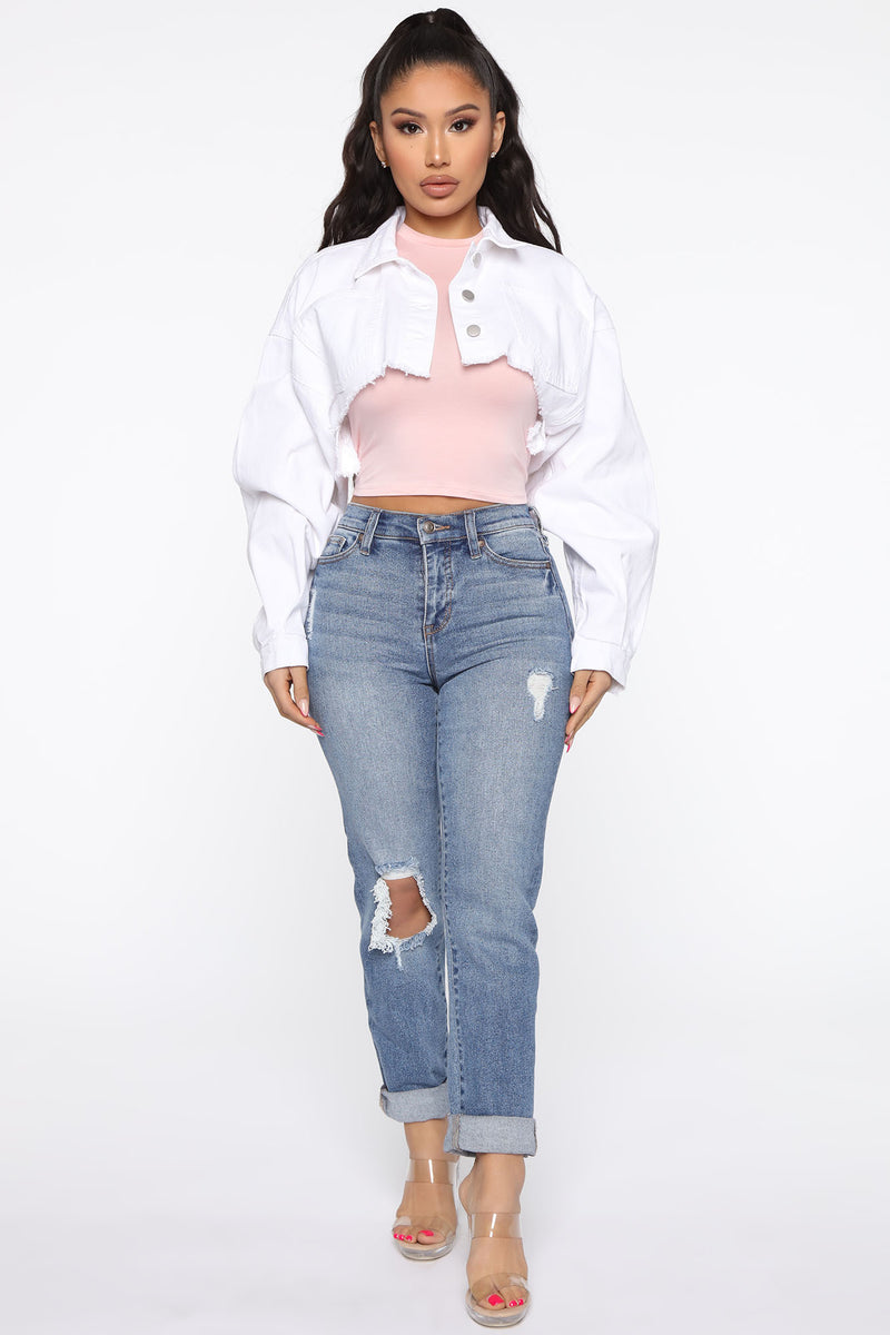 White jean 2025 jacket fashion nova