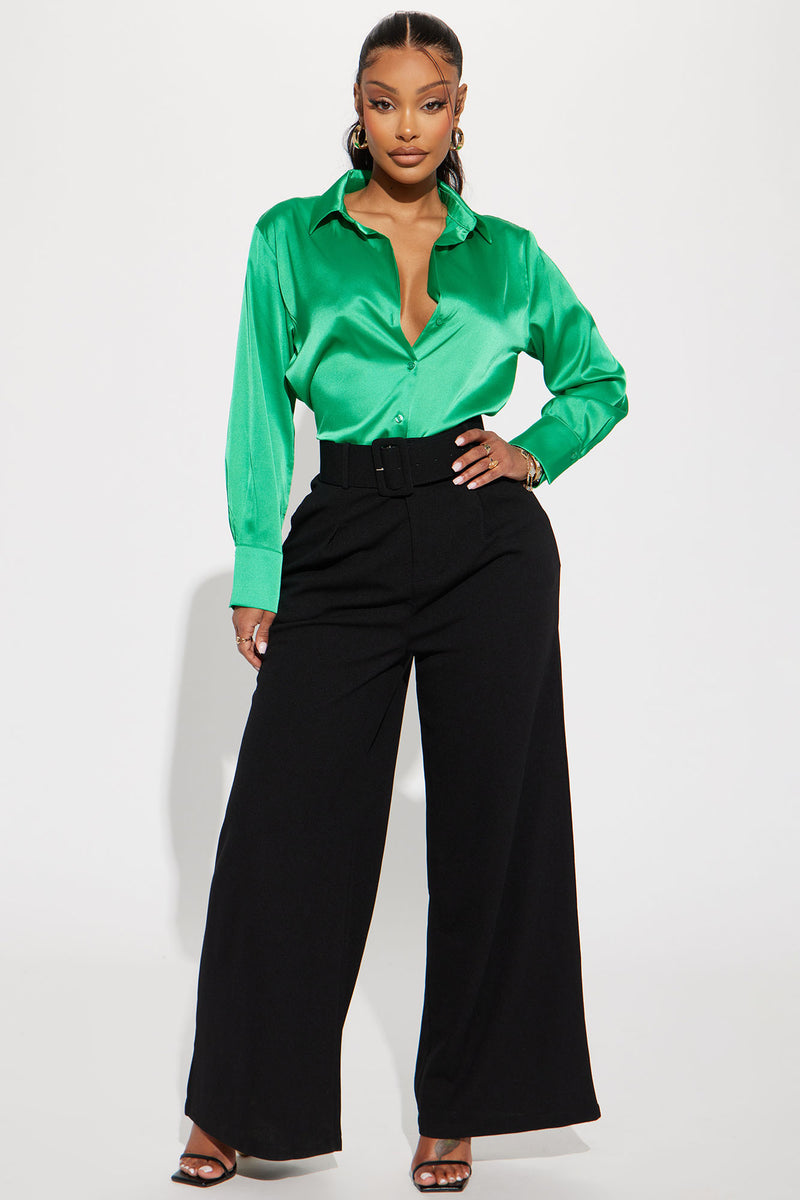 Green satin sale shirt womens