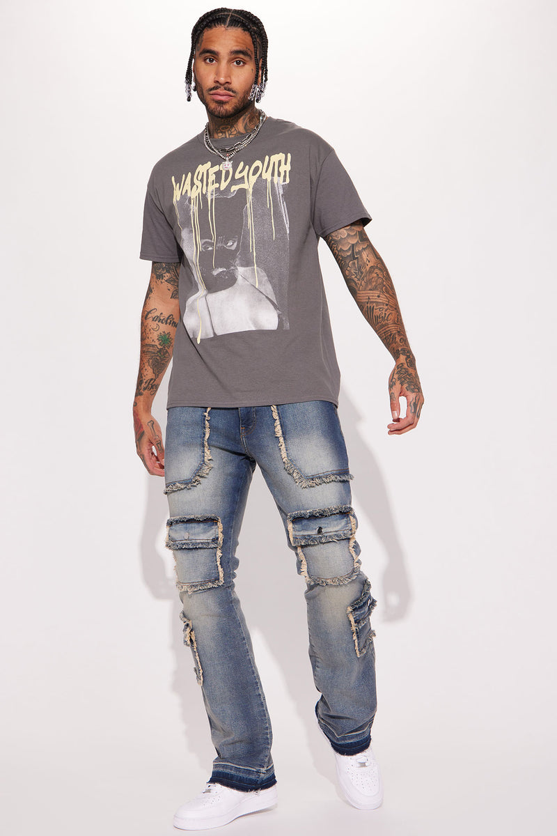 Check Out Stacked Flare Cargo Jeans - Blue Wash | Nova, Mens Jeans | Fashion Nova