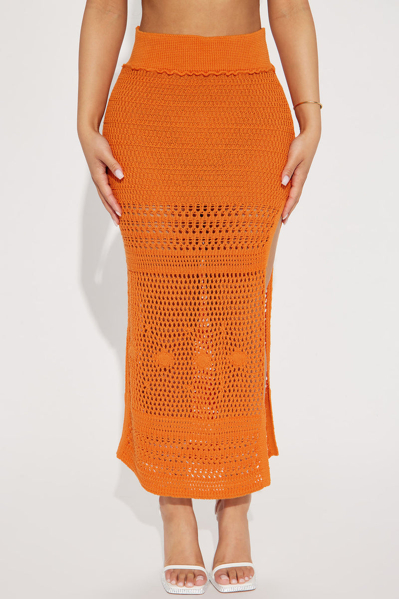 Crete Crochet Midi Skirt Orange