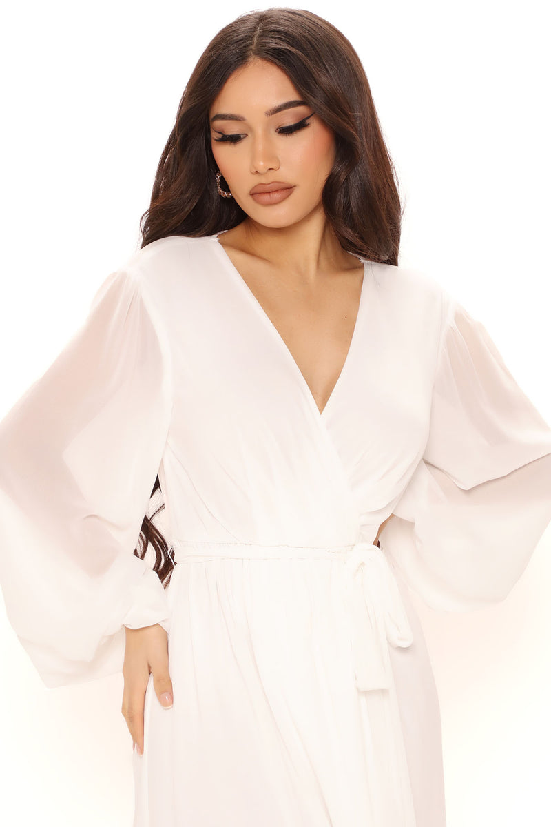 White satin wrap deals cuff detail shift dress