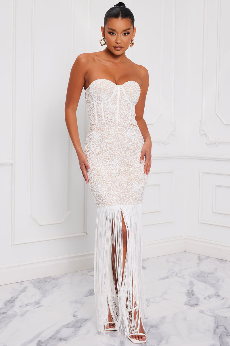 White fringe maxi dress discount