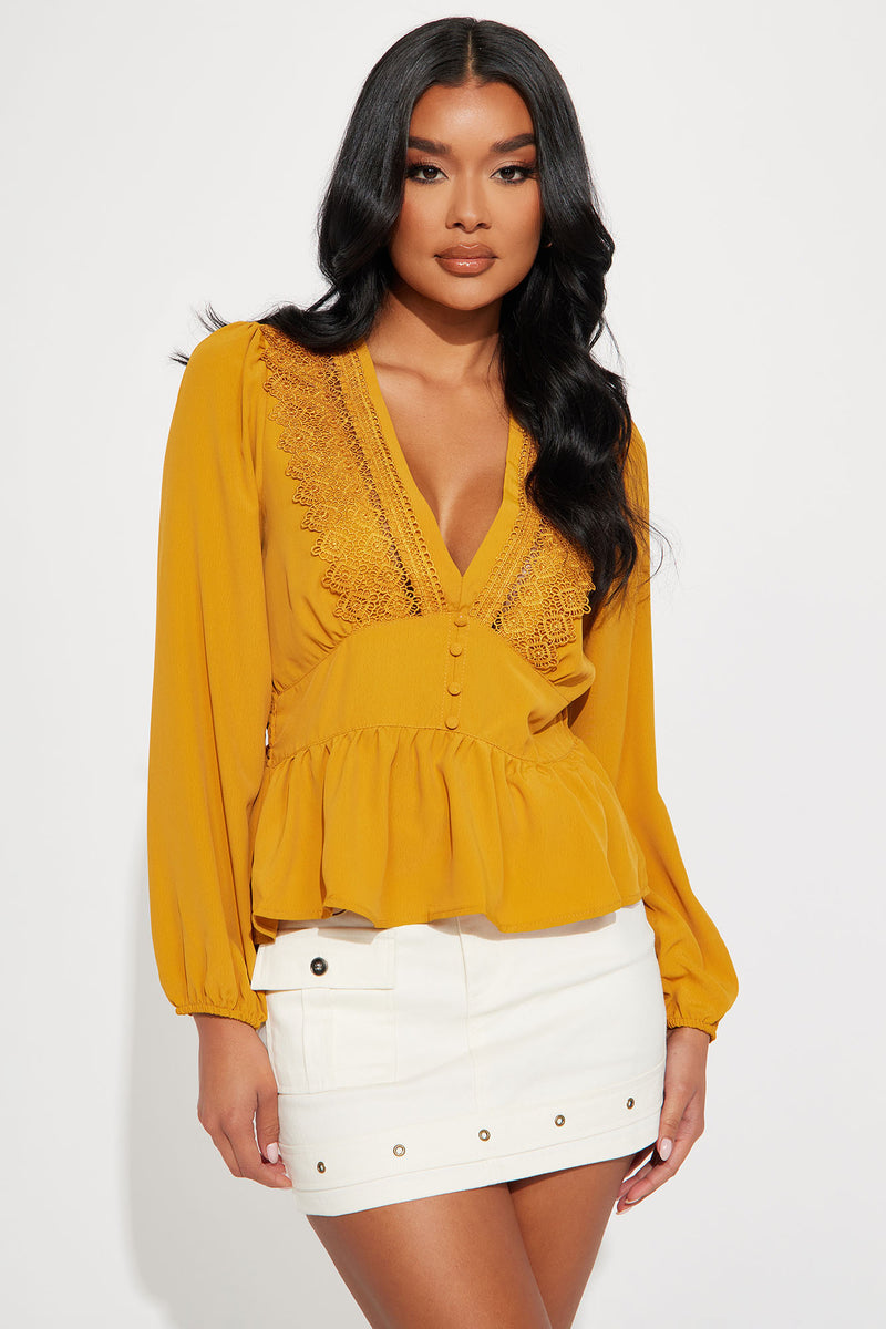 Delilahs Blouse Top Mustard Fashion Nova, Shirts & Blouses