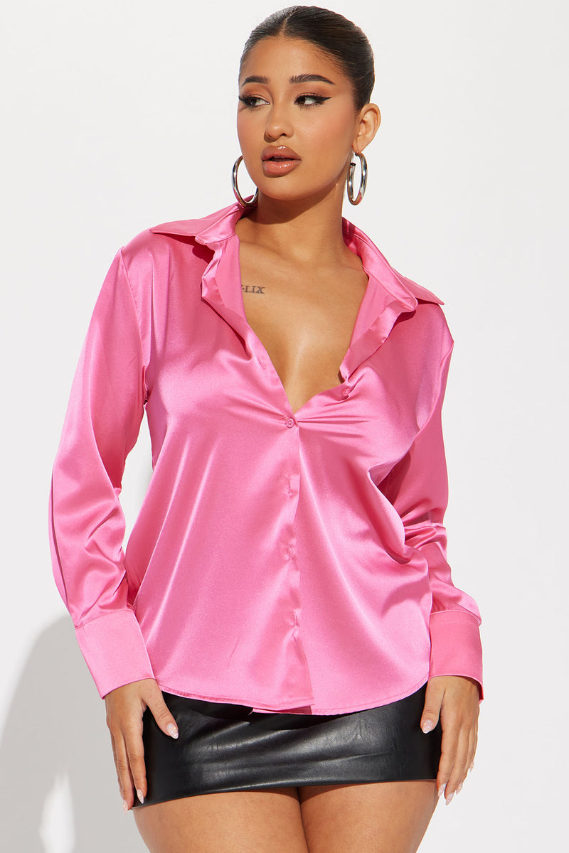 Hot pink new arrivals satin button up