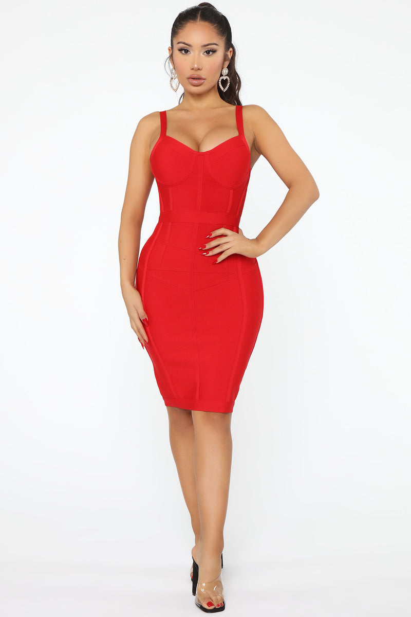 Fashion nova red midi dress 2025