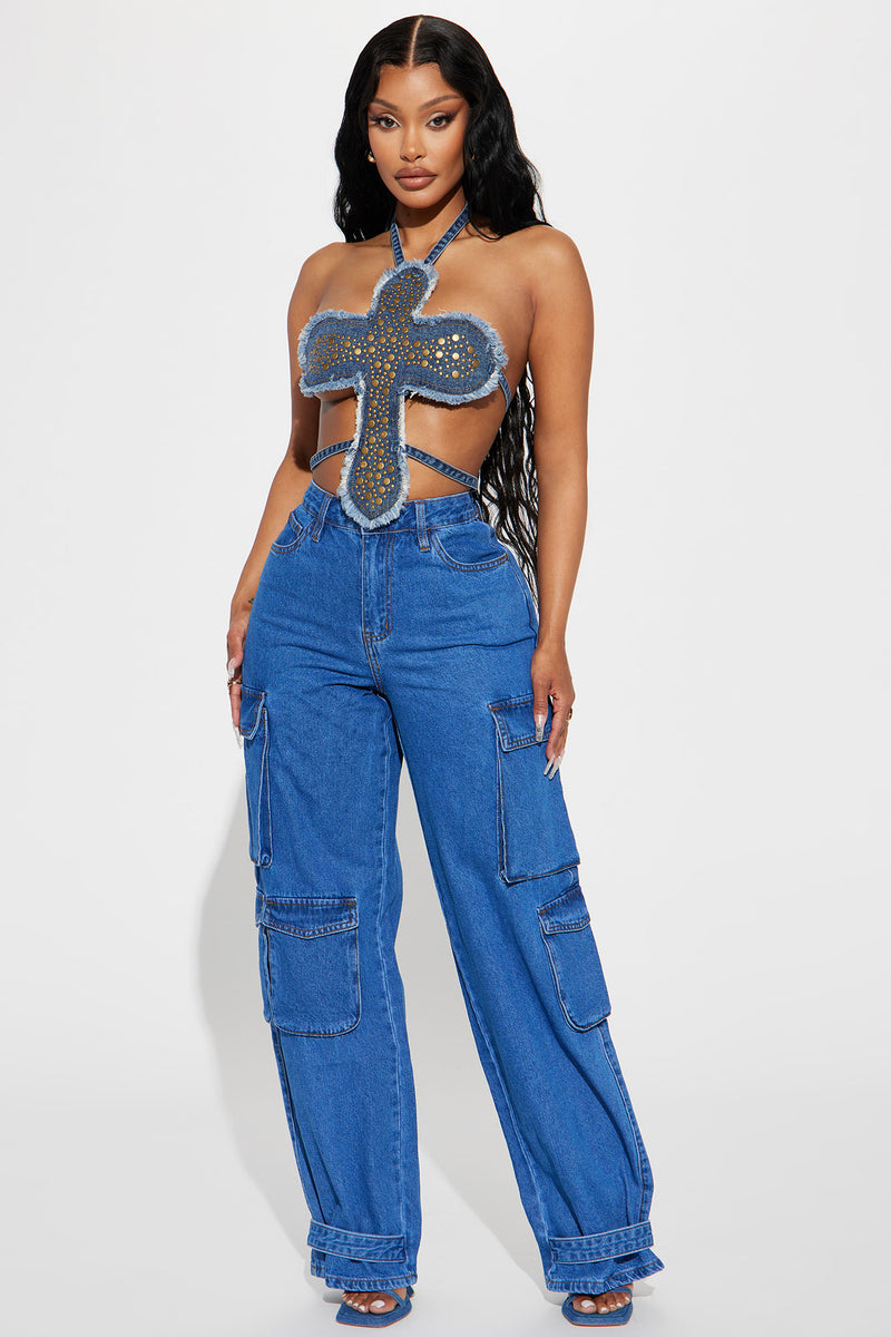 Feelin Festival Vibes Denim Top Medium Wash