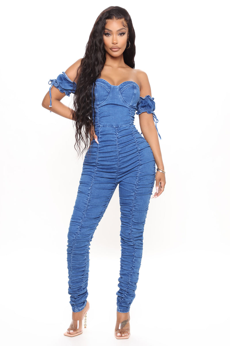 Graceland Denim Jumpsuit Medium Blue Wash Fashion Nova