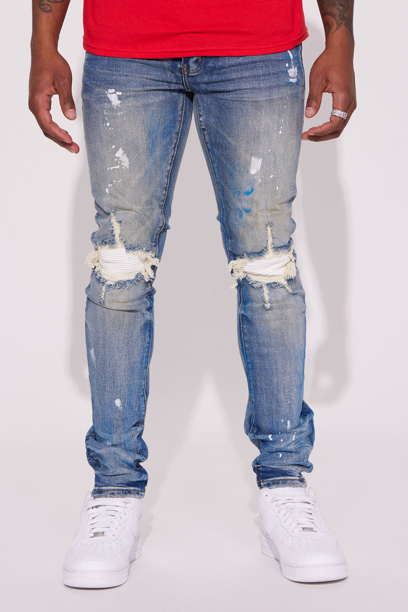Pulling Up Moto Skinny Jeans Medium Wash