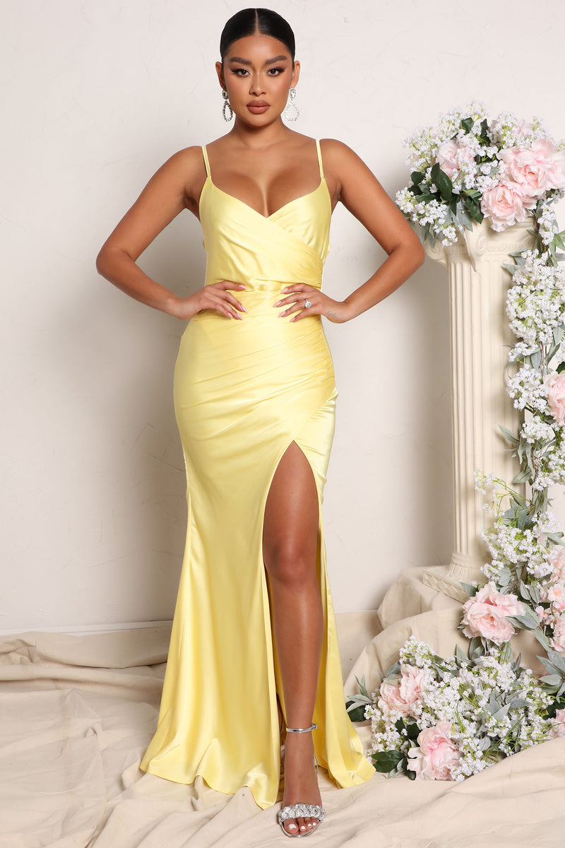 Luxe Nights Satin Maxi Dress Yellow Fashion Nova Dresses