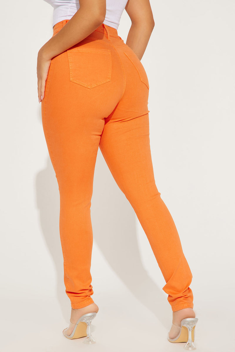 Classic Color High Waist Skinny Jeans - Orange