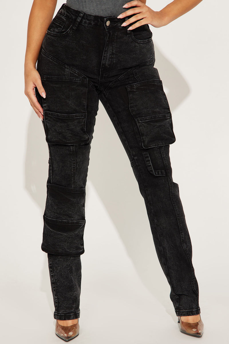 Heard A Rumor Stretch Cargo Jean - Black Wash