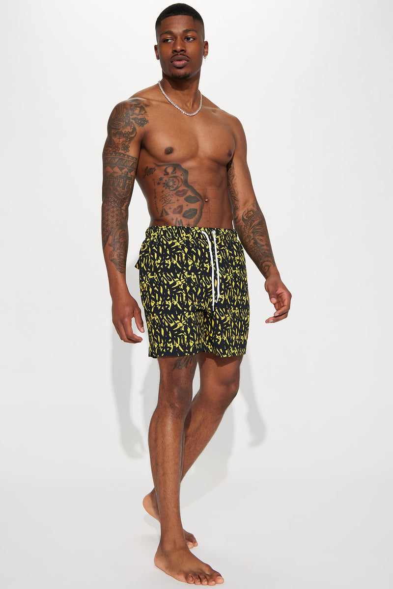 Yellow and black swim trunks shop