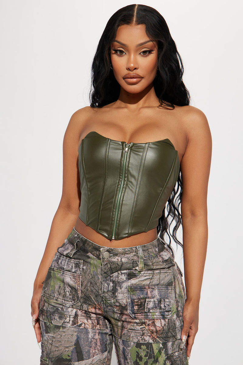 Alina PU Corset Top Olive Fashion Nova Knit Tops Fashion Nova
