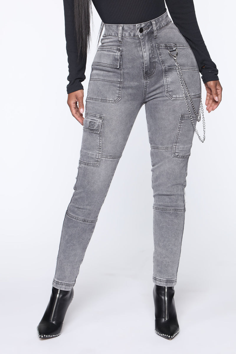 Metal Grey High Waist Cargo Jeans – Offduty India