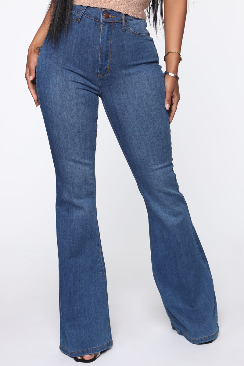 Get With The Groove Bell Bottom Jeans Medium Blue Wash Fashion