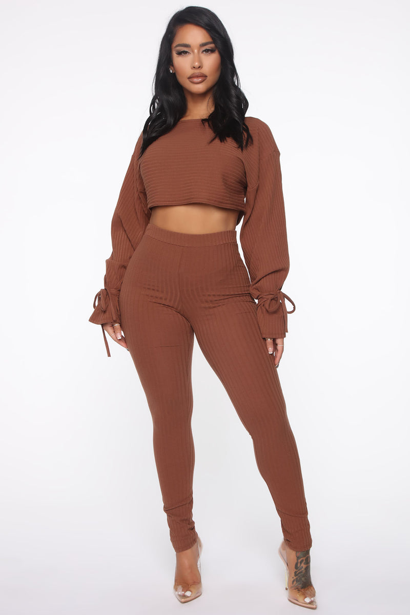 Rest Up Ribbed Legging Set - Brown