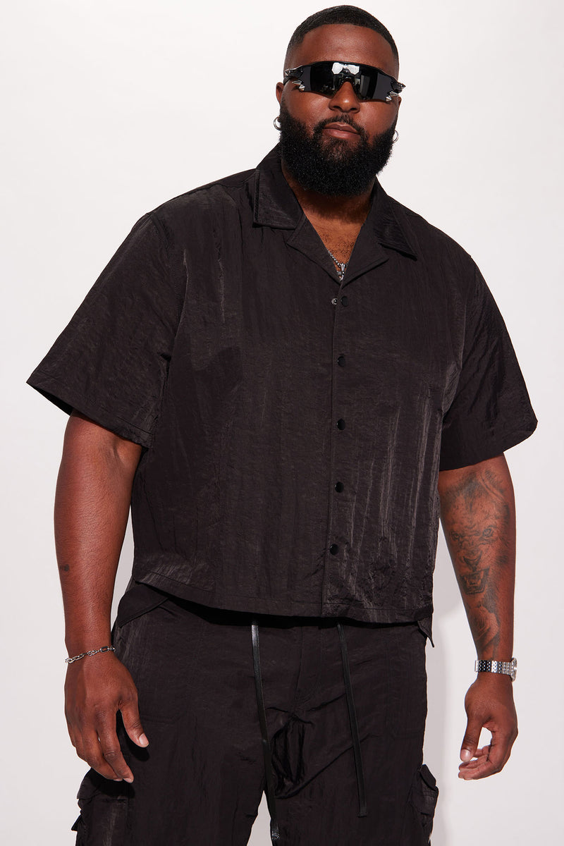 As It Was Cropped Nylon Button Up Shirt Black Fashion Nova