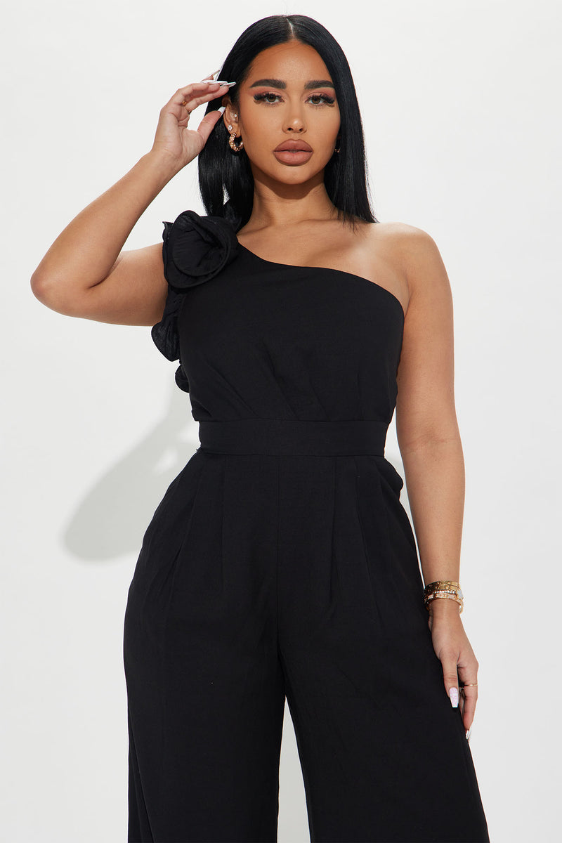 Fashion nova black off the shoulder jumpsuit clearance