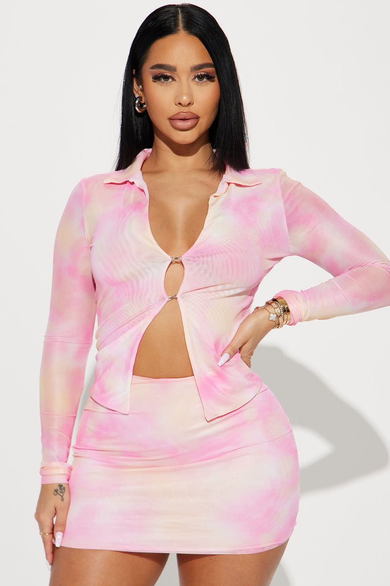 Light Of Your Life Mesh Skirt Set Pink combo