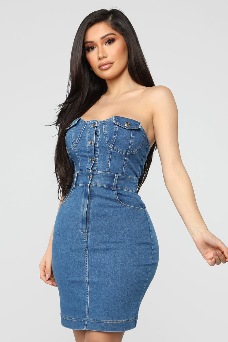 Blue jean dress fashion nova clearance