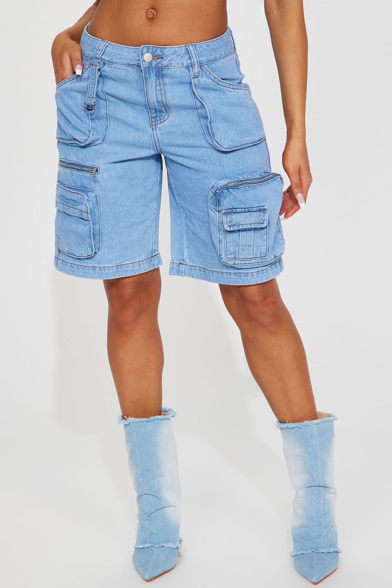 Denim cargo shop shorts womens