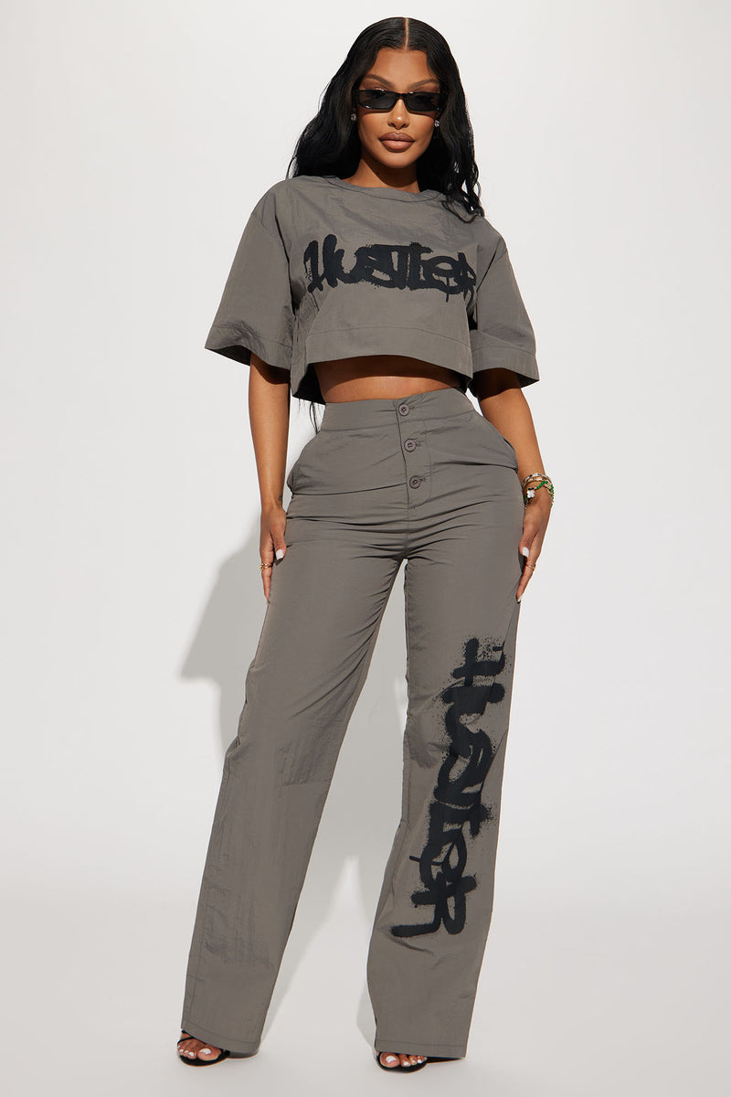 Time To Hustle Windbreaker Pant Set Grey Fashion Nova
