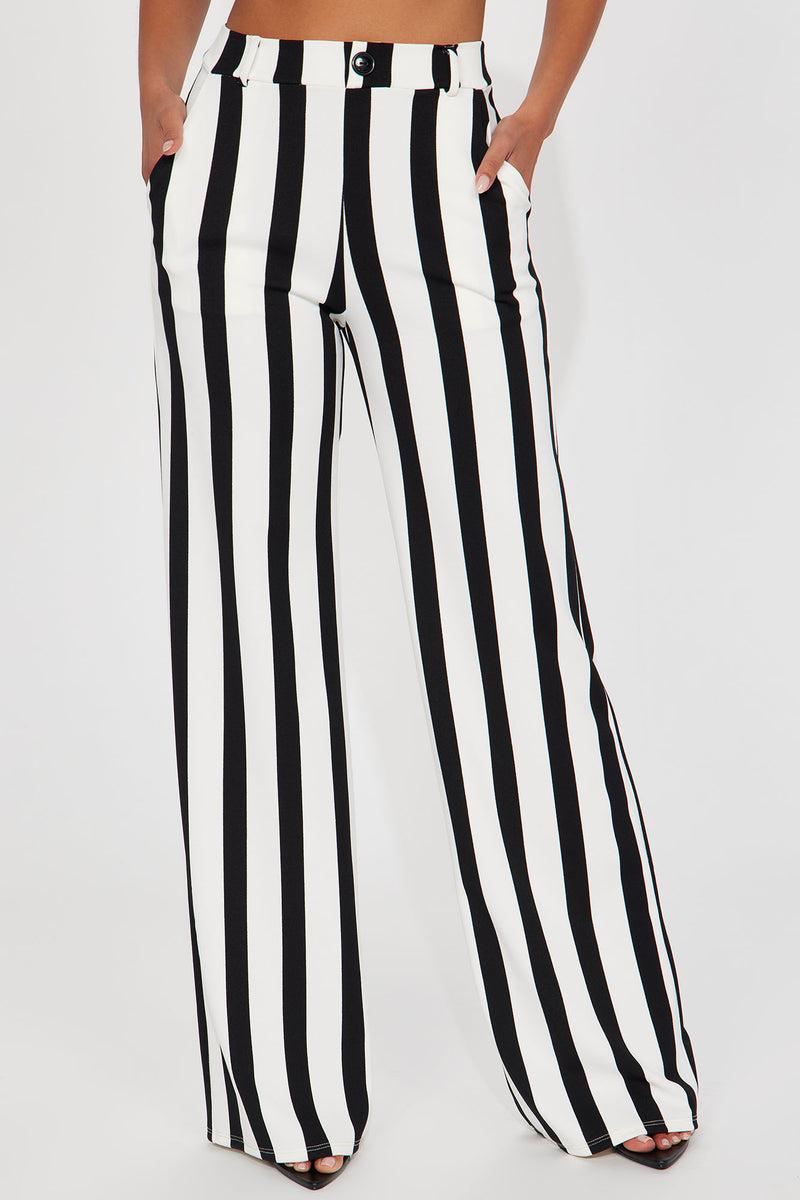 Seeing Stripes Wide Leg Trouser - Black/White | Fashion Nova