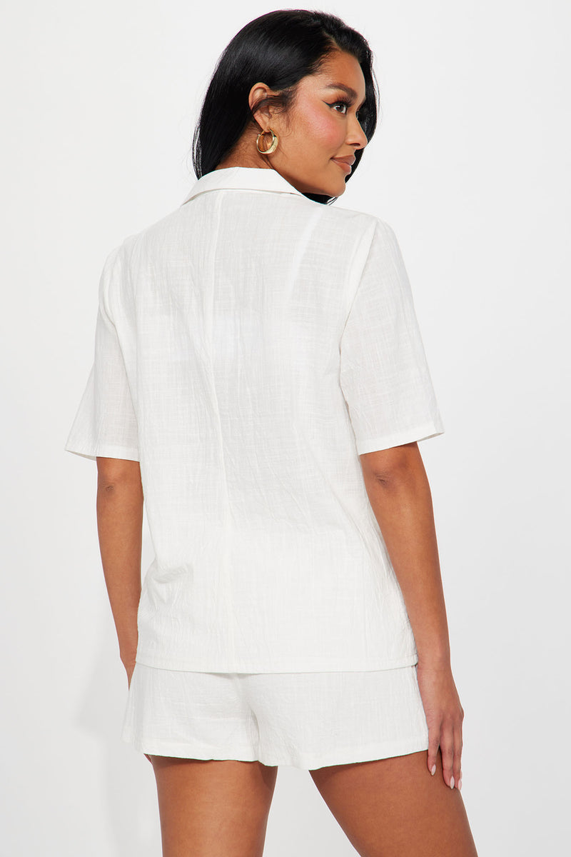 White linen outlet short set
