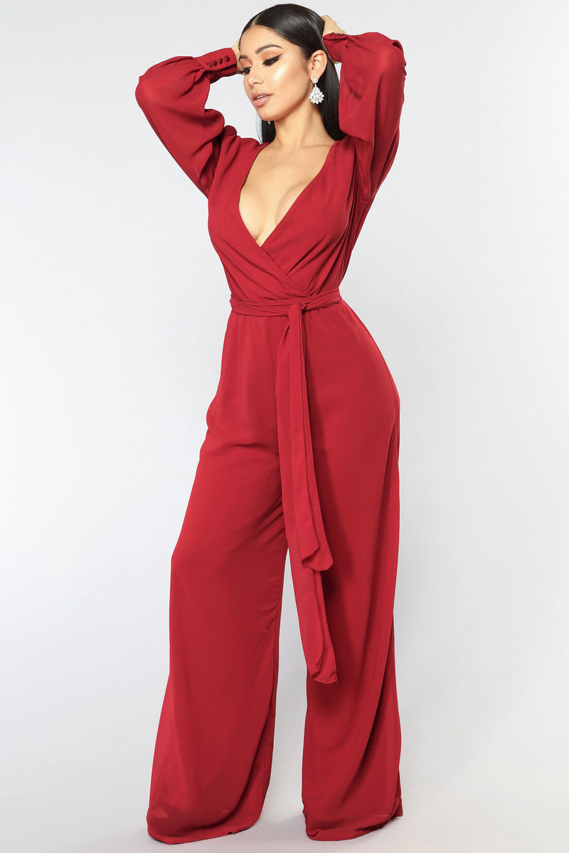 Red chiffon jumpsuit sale