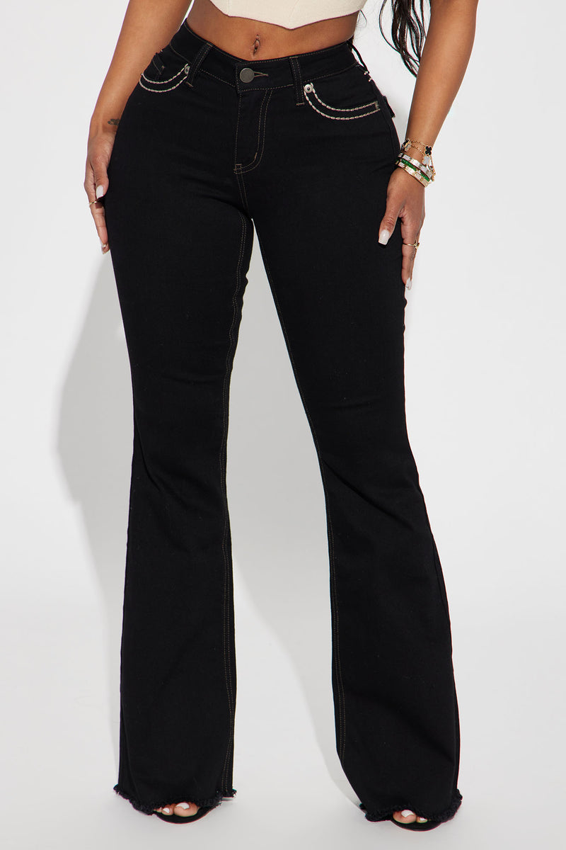 Dallas Mid Rise Stretch Flare Jeans - Black, Fashion Nova, Jeans