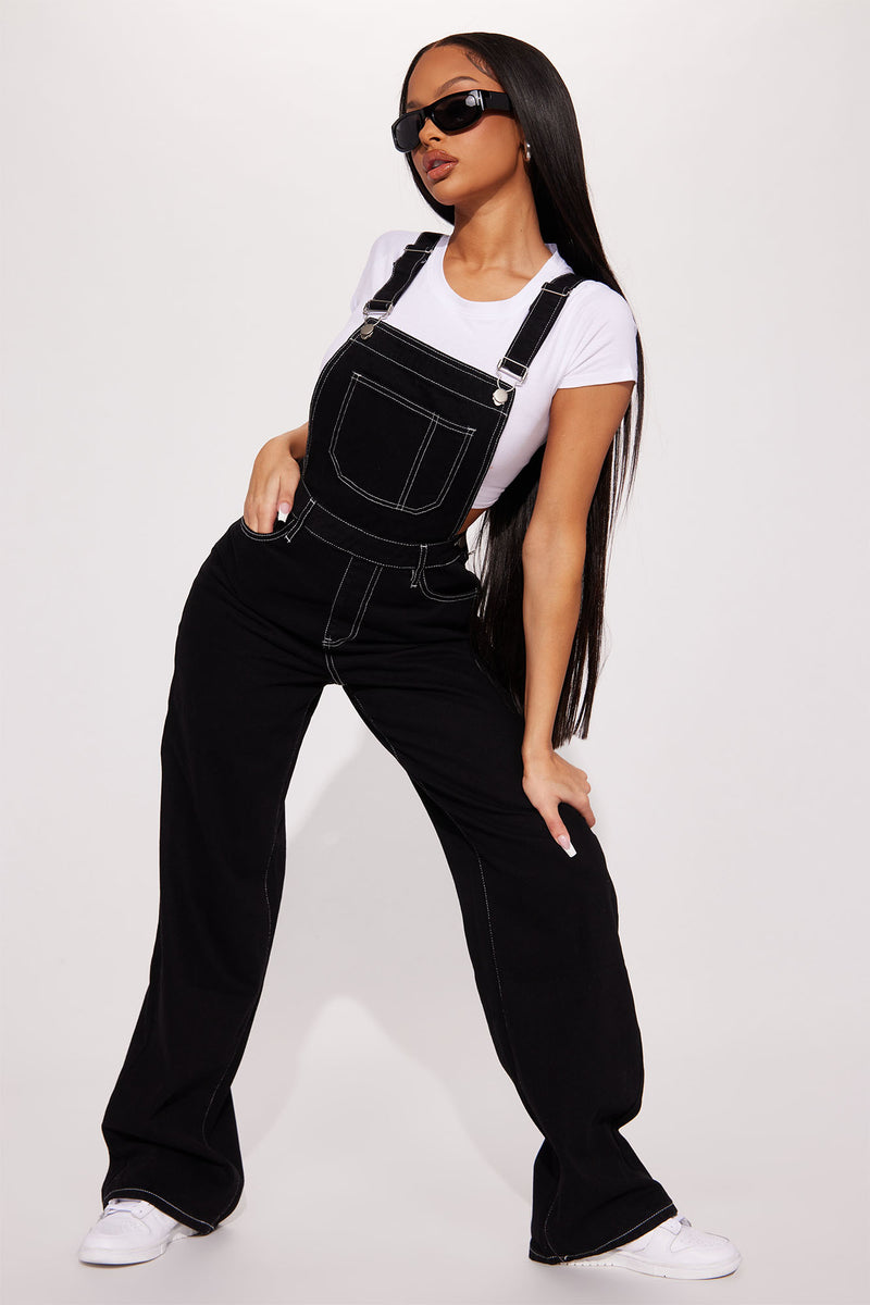 Take A Chance Non Stretch Denim Overalls Black