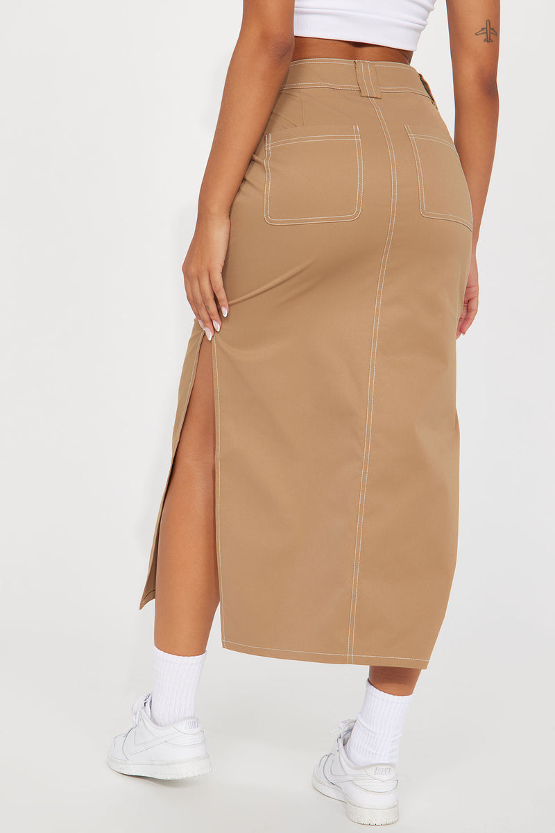 She On The Run Maxi Skirt Khaki Fashion Nova, Skirts Fashion Nova