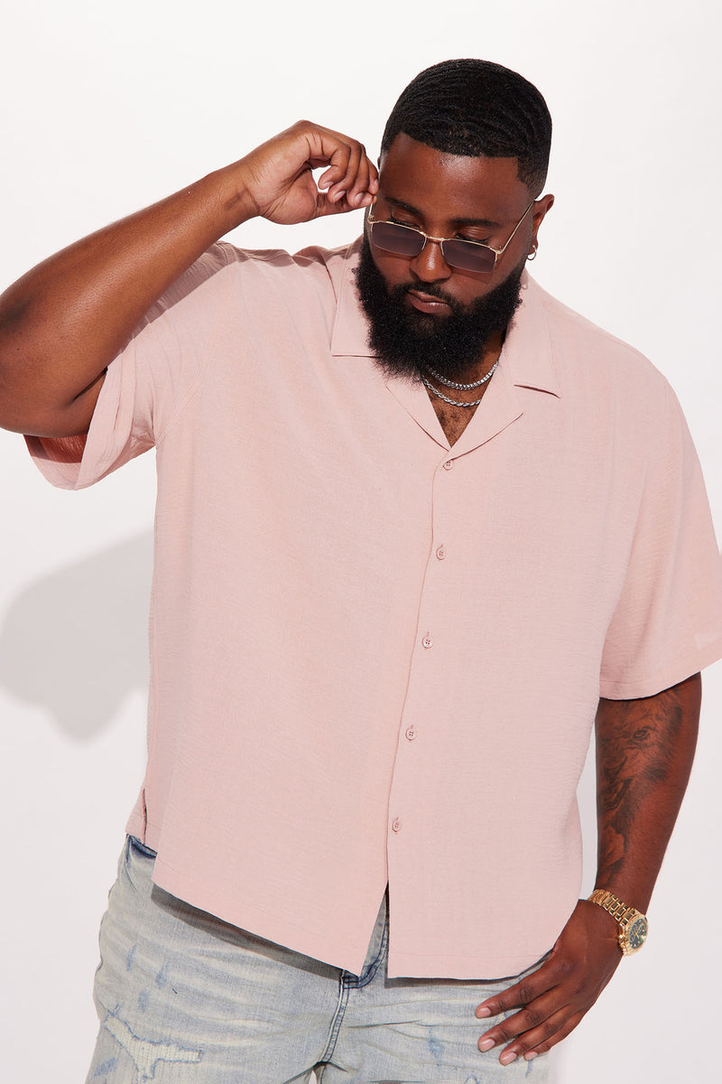 Mens pink short best sale sleeve button up shirt