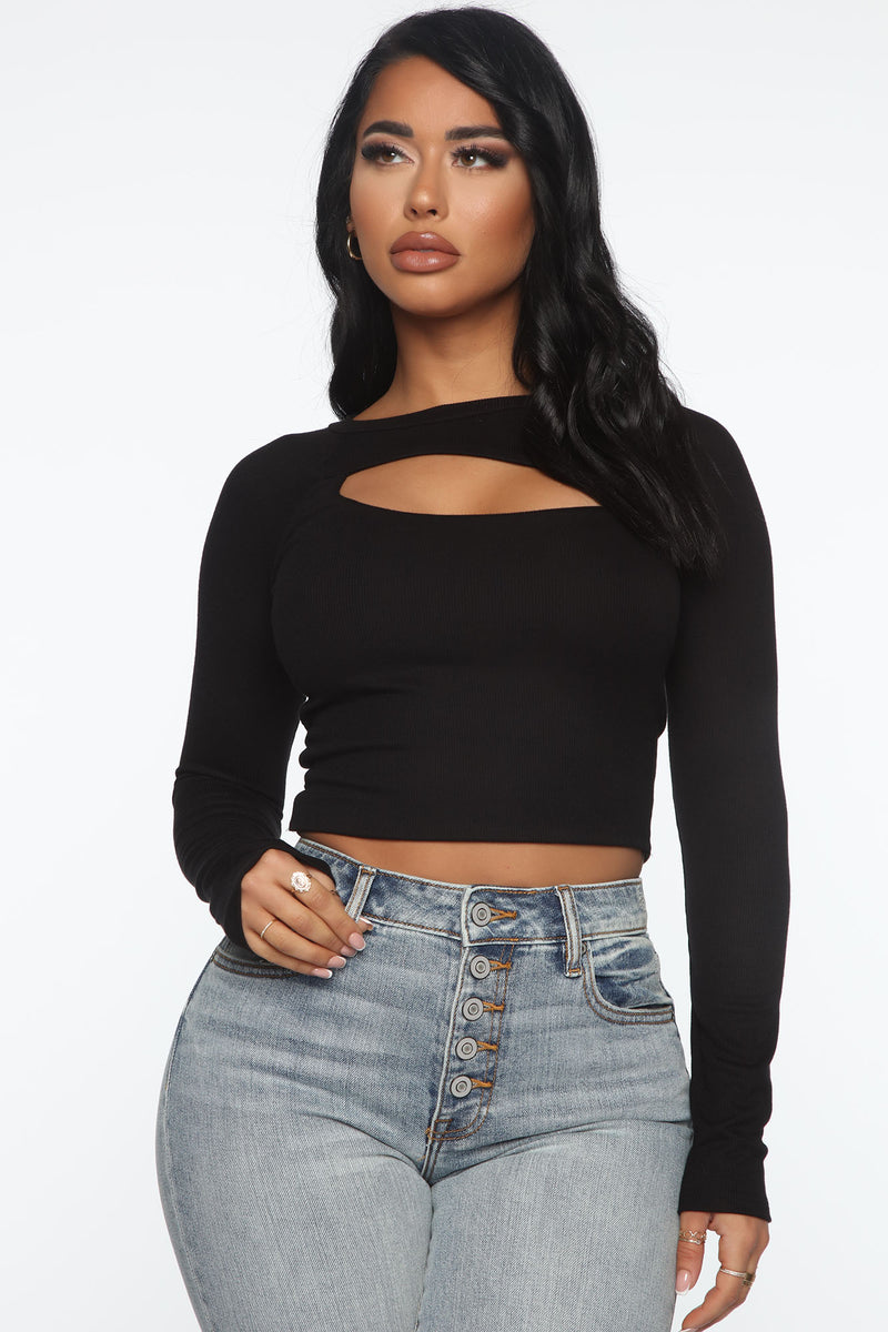 Cropped Lines Cut Out Top - Black