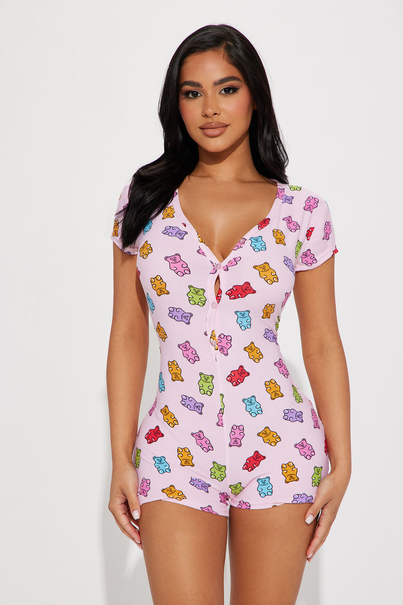 Pink onesie best sale pajamas shorts