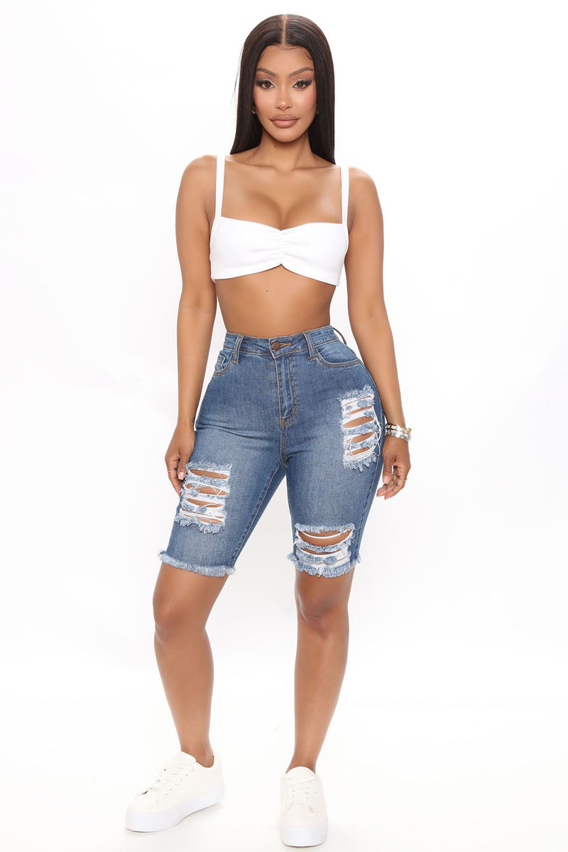 All Day Long Bermuda Shorts Medium Blue Wash Fashion Nova