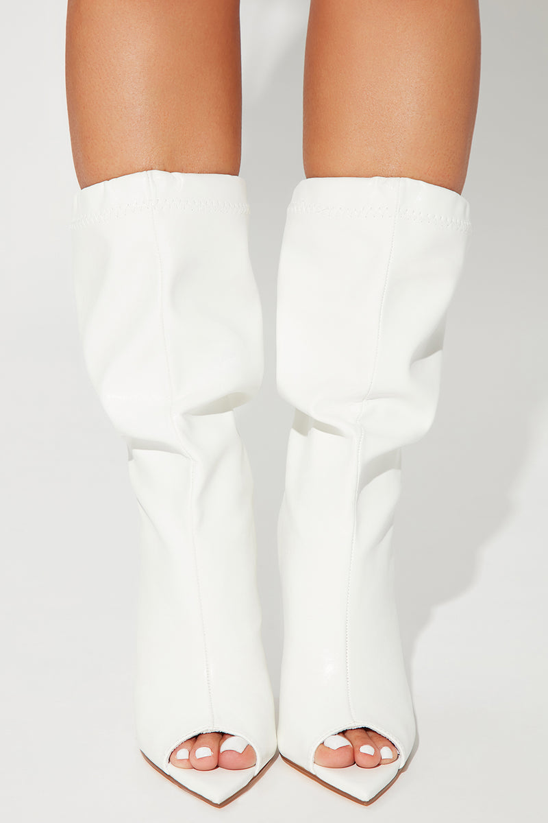 Open toe white online boots