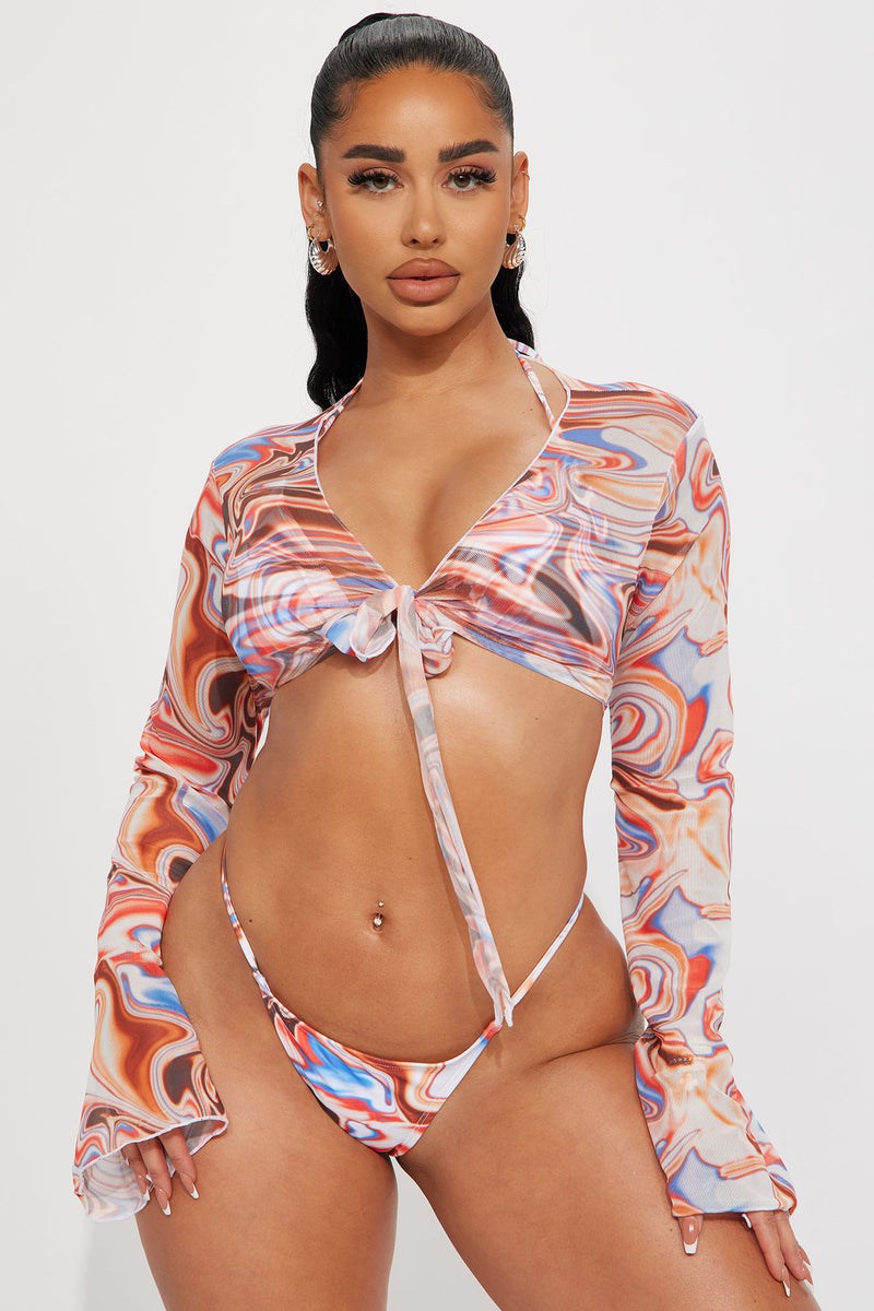 Emily Bikini Cover Up 3 Piece Set Brown combo