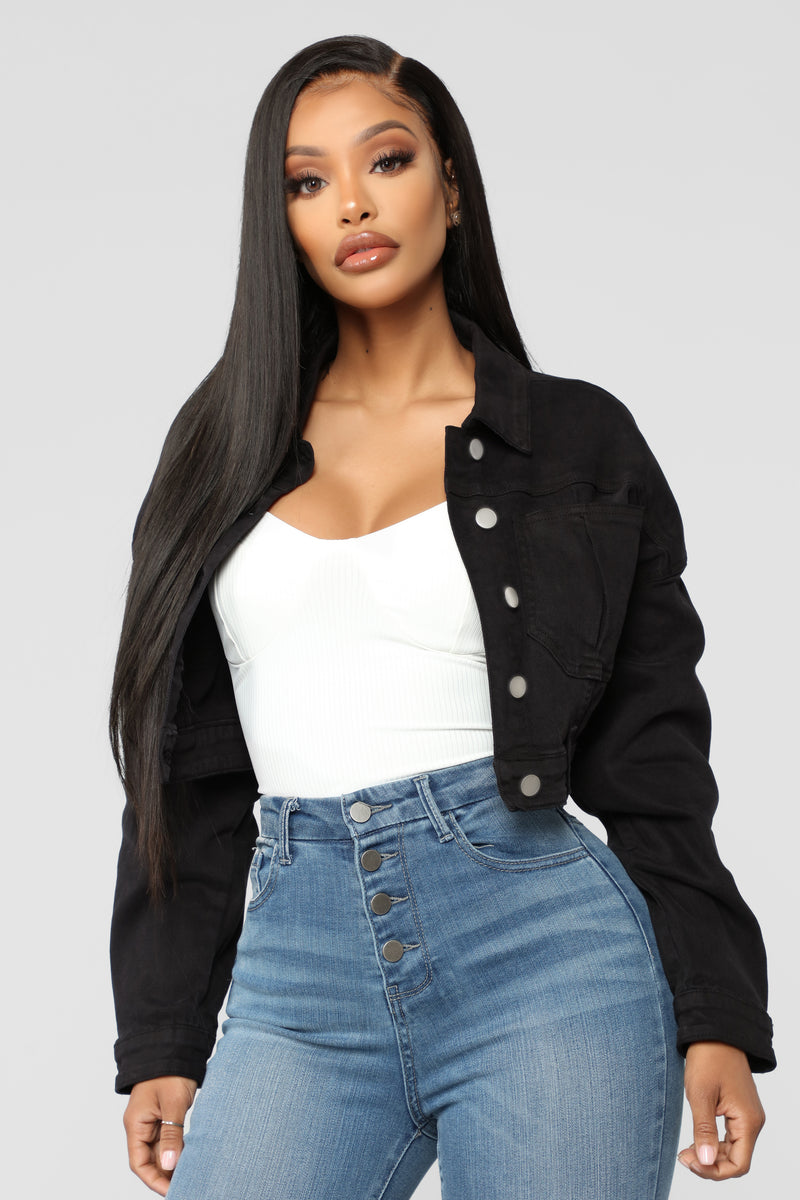 Womens jean jacket clearance black