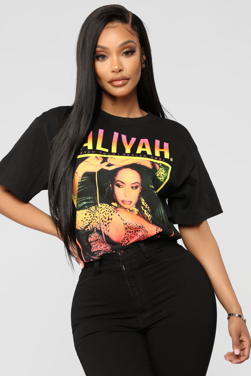 Aaliyah Short Sleeve Tunic Top Black Fashion Nova Screens
