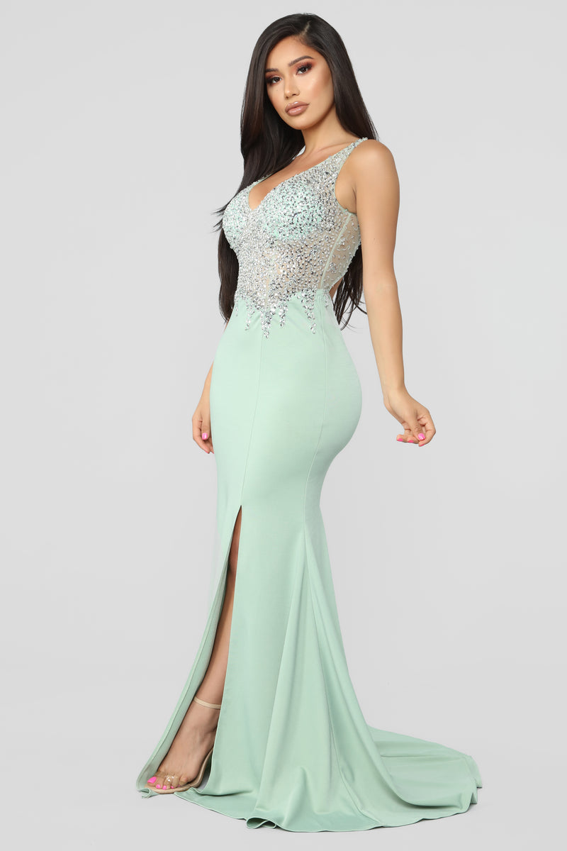 Night Under The Stars Embellished Gown Mint Fashion Nova